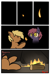 Size: 992x1453 | Tagged: safe, artist:cutelewds, imported from derpibooru, oc, oc only, bat pony, earth pony, pony, comic:lewdborne, bat pony oc, comic, fire, match, text