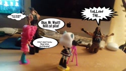 Size: 1400x787 | Tagged: safe, artist:stubbsville9588, imported from derpibooru, photo finish, pinkie pie, equestria girls, action figure, bray wyatt, camera, doll, equestria girls minis, humor, imac, irl, photo, toy, undertaker, wwe