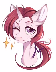 Size: 1697x2160 | Tagged: safe, artist:fensu-san, imported from derpibooru, oc, oc only, pony, unicorn, bust, male, one eye closed, portrait, simple background, solo, stallion, stars, white background, wink