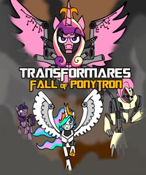 Size: 857x1024 | Tagged: safe, artist:sparkletron, imported from derpibooru, fluttershy, princess cadance, princess celestia, twilight sparkle, fall of cybertron, fanfic, fanfic art, transformers