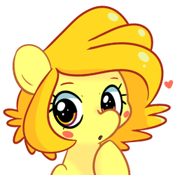 Size: 700x700 | Tagged: safe, artist:turtlefarminguy, imported from derpibooru, oc, oc only, oc:butterscotch (robiinart), earth pony, pony, blush sticker, blushing, bust, female, heart, looking at you, mare, raised hoof, simple background, solo, transparent background