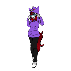 Size: 1000x1000 | Tagged: safe, artist:teacozy1, imported from derpibooru, oc, oc:marie, anthro, gengar hoodie, mod pony, one eye closed, simple background, smiling, tongue out, white background, wink