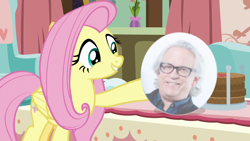 Size: 1280x720 | Tagged: safe, edit, edited screencap, imported from derpibooru, screencap, fluttershy, human, discordant harmony, irl, irl human, musician, photo, plate, smiling, steve porcaro