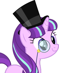 Size: 3634x4500 | Tagged: safe, artist:slb94, imported from derpibooru, starlight glimmer, unicorn, accessory, cute, glimmerbetes, hat, monocle, s5 starlight, simple background, smiling, solo, top hat, transparent background, vector