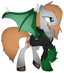 Size: 846x972 | Tagged: safe, artist:thecreativeenigma, imported from derpibooru, oc, oc only, oc:beats kayawtik, bat pony, pony, clothes, female, jacket, mare, simple background, solo, transparent background