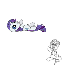 Size: 3600x3600 | Tagged: safe, artist:tsitra, imported from derpibooru, rainbow dash, rarity, colored, monochrome, on back, pregnant, sketch