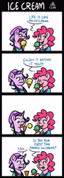 Size: 2460x6751 | Tagged: safe, artist:poecillia-gracilis19, imported from derpibooru, pinkie pie, starlight glimmer, earth pony, pony, unicorn, equestria girls, mirror magic, spoiler:eqg specials, clothes, comic, dropped ice cream, equestria girls outfit, equestria girls ponified, fail, food, ice cream, ice cream cone, licking, magic, ponified, quote, telekinesis, tongue out