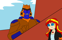 Size: 2168x1396 | Tagged: safe, artist:brandon-vortex, imported from derpibooru, sunset shimmer, equestria girls, beast wars, crossover, dinobot, transformers