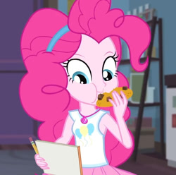 Size: 724x717 | Tagged: safe, imported from derpibooru, screencap, pinkie pie, equestria girls, equestria girls series, the finals countdown, cookie, cute, diapinkes, eating, female, food, geode of sugar bombs, magical geodes, solo