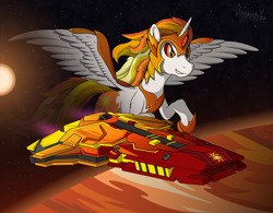 Size: 1920x1500 | Tagged: safe, artist:diggerstrike, imported from derpibooru, daybreaker, alicorn, crossover, elite dangerous, federal corvette, planet, space, spaceship, stars