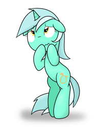 Size: 1000x1250 | Tagged: safe, artist:latie, imported from derpibooru, lyra heartstrings, pony, unicorn, bipedal, female, floppy ears, mare, simple background, solo, wavy mouth, white background