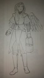 Size: 720x1280 | Tagged: safe, artist:eve-ashgrove, imported from derpibooru, fluttershy, human, brush, cloak, clothes, fantasy, female, humanized, solo, traditional art, winged humanization, wings