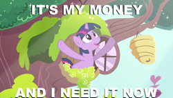 Size: 1280x720 | Tagged: safe, edit, edited screencap, imported from derpibooru, screencap, twilight sparkle, pony, magical mystery cure, female, golden oaks library, image macro, j.g. wentworth, meme, solo, text