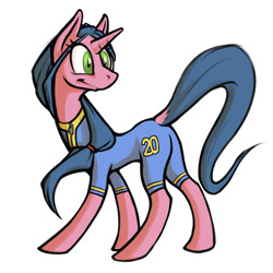 Size: 656x657 | Tagged: safe, artist:kalemon, imported from derpibooru, oc, oc:spring rain, unicorn, fallout equestria, clothes, jumpsuit, vault suit