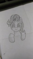 Size: 2304x4096 | Tagged: safe, artist:speedlight, derpibooru exclusive, imported from derpibooru, starlight glimmer, pony, unicorn, black and white, bust, cute, drawing, female, glimmerbetes, grayscale, happy, looking at you, mare, monochrome, pencil drawing, smiling, solo, traditional art