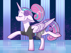 Size: 1024x768 | Tagged: safe, artist:loryska, imported from derpibooru, princess flurry heart, alicorn, pony, clothes, cute, dancing, eyes closed, female, flurrybetes, mare, older, older flurry heart, ponytail, skirt, solo