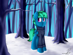 Size: 1600x1200 | Tagged: safe, artist:supermoix, imported from derpibooru, pony, forest, snow, solo, tree