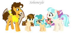 Size: 1142x530 | Tagged: safe, artist:sohoneyle, imported from derpibooru, cheese sandwich, coco pommel, oc, oc:craker mel, oc:ocean flower, earth pony, pony, base used, cheesecoco, colt, female, filly, male, offspring, parent:cheese sandwich, parent:coco pommel, parents:cheesecoco, shipping, simple background, straight, transparent background