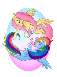 Size: 1400x1900 | Tagged: safe, artist:eternalsubscriber, imported from derpibooru, fluttershy, rainbow dash, pegasus, pony, cute, duo, eye contact, female, flying, looking at each other, mare, multicolored hair, simple background, smiling, spread wings, transparent background, wings, yin and yang