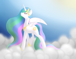 Size: 1600x1236 | Tagged: safe, artist:firepetalfox, imported from derpibooru, princess celestia, alicorn, pony, cloud, female, looking up, solo, sun, teary eyes