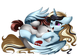 Size: 2494x1816 | Tagged: safe, artist:pridark, imported from derpibooru, oc, oc only, alicorn, pony, alicorn oc, commission, cute, eyes closed, hug, ocbetes, one eye closed, open mouth, simple background, transparent background