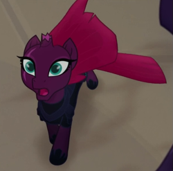 Size: 597x591 | Tagged: safe, imported from derpibooru, screencap, tempest shadow, pony, my little pony: the movie, armor, beautiful, broken horn, cropped, eye scar, female, flowing mane, loyalty, mare, scar, solo, wide eyes, windswept mane