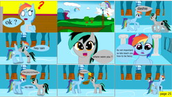 Size: 3855x2194 | Tagged: safe, artist:mellowbomb, imported from derpibooru, rainbow dash, oc, oc:closingrain, oc:doctor dexter wise, comic:calamity fateful, 1000 hours in ms paint, comic, dialogue