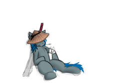 Size: 6000x4000 | Tagged: safe, artist:snow-fangs, imported from derpibooru, oc, oc only, oc:hiroki, earth pony, pony, asian conical hat, conical hat, hat, katana, male, samurai, sketch, sword