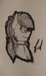 Size: 2486x4089 | Tagged: safe, artist:caduceusart, imported from derpibooru, oc, oc only, pony, bowtie, glasses, male, profile, solo, traditional art