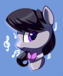 Size: 2810x3395 | Tagged: safe, artist:lilfunkman, imported from derpibooru, octavia melody, earth pony, pony, blue background, bust, female, looking at you, mare, music notes, portrait, simple background, solo, starry eyes, wingding eyes