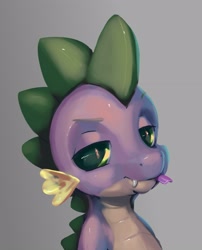 Size: 2475x3067 | Tagged: safe, artist:gsphere, imported from derpibooru, spike, dragon, gray background, looking at you, male, simple background, solo, tongue out