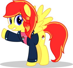 Size: 879x814 | Tagged: safe, artist:mlp-trailgrazer, imported from derpibooru, oc, oc only, oc:jessica pedley, pegasus, pony, clothes, female, jacket, mare, shirt, simple background, solo, transparent background