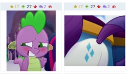 Size: 728x423 | Tagged: safe, edit, edited screencap, imported from derpibooru, screencap, rarity, spike, derpibooru, my little pony: the movie, butt, comic, female, forced juxtaposition, juxtaposition, juxtaposition win, male, meme, meta, plot, rearity, screencap comic, shipping, sparity, straight