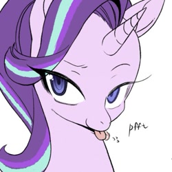 Size: 473x473 | Tagged: artist needed, safe, artist:cakewasgood, imported from derpibooru, starlight glimmer, pony, :p, female, looking at you, silly, simple background, solo, tongue out, white background