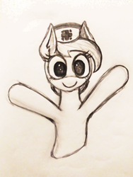 Size: 2448x3264 | Tagged: safe, artist:insanus.ad, imported from derpibooru, nurse redheart, earth pony, pony, background pony, c:, cute, female, hat, heartabetes, hug, mare, monochrome, nurse, smiling, solo, traditional art