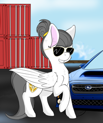 Size: 4960x5905 | Tagged: safe, artist:jubyskylines, imported from derpibooru, oc, oc:cloudy mane, pegasus, pony, absurd resolution, car, raised hoof, subaru, subaru impreza, sunglasses