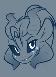 Size: 2200x3000 | Tagged: safe, artist:elzzombie, imported from derpibooru, rainbow dash, demon pony, pegasus, pony, black sclera, bust, demon dash, face paint, gray background, limited palette, simple background, smiling