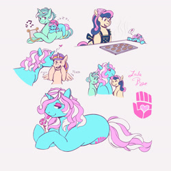 Size: 2400x2400 | Tagged: safe, artist:overlordneon, imported from derpibooru, bon bon, lyra heartstrings, sweetie drops, oc, oc:lala bye, oc:nova dawn, alicorn, earth pony, pony, unicorn, adorabon, alicorn oc, apron, baking, candy, clothes, cookie, cute, exclamation point, family, female, filly, flapping wings, food, heart, kissing, lesbian, lollipop, lyrabetes, lyrabon, lyre, magical lesbian spawn, musical instrument, ocbetes, offspring, parent:bon bon, parent:lyra heartstrings, parent:sunset shimmer, parent:twilight sparkle, parents:lyrabon, parents:sunsetsparkle, shipping, simple background, sleeping, smiling, tongue out, wings, zzz