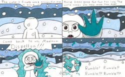 Size: 3282x2024 | Tagged: safe, artist:eternaljonathan, imported from derpibooru, oc, oc:nemo, dragon, comic:a new twist, charging, comic, dispelling, earthquake, guardian, magic, snow, snowfall, traditional art