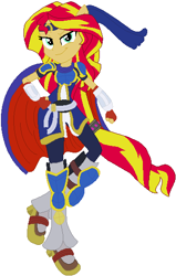 Size: 350x551 | Tagged: safe, artist:selenaede, artist:user15432, imported from derpibooru, sunset shimmer, human, equestria girls, armor, barely eqg related, base used, boots, cape, clothes, crossover, fire emblem, gloves, headband, motorcross, nintendo, ponied up, pony ears, roy, shoes, solo, super smash bros.