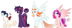 Size: 5000x1982 | Tagged: safe, artist:theroyalartofna, imported from derpibooru, oc, oc only, classical hippogriff, hippogriff, hybrid, pony, unicorn, my little pony: the movie, adoptable, bow, colored sclera, female, green eyes, green sclera, interspecies offspring, magical lesbian spawn, mare, offspring, parent:capper, parent:capper dapperpaws, parent:captain celaeno, parent:pinkie pie, parent:princess skystar, parent:rainbow dash, parent:rarity, parent:tempest shadow, parent:twilight sparkle, parents:capperity, parents:celaenodash, parents:skypie, parents:tempestlight, raised claw, simple background, tail bow, transparent background