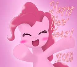 Size: 3348x2894 | Tagged: safe, artist:garammasara, imported from derpibooru, pinkie pie, earth pony, pony, eyes closed, female, happy, happy new year 2018, mare, new year, pointing, pointing at you, simple background