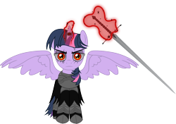 Size: 1578x1109 | Tagged: safe, artist:spellboundcanvas, imported from derpibooru, twilight sparkle, alicorn, pony, bags under eyes, corrupted, dark magic, evil, female, glowing horn, magic, simple background, sword, telekinesis, transparent background, twilight sparkle (alicorn), weapon