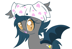 Size: 2200x1483 | Tagged: safe, artist:starlightlore, imported from derpibooru, oc, oc only, oc:speck, bat pony, pony, boxers, clothes, pants on head, silly, silly pony, simple background, solo, transparent background, underwear