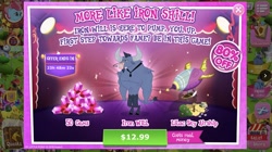 Size: 904x508 | Tagged: safe, imported from derpibooru, iron will, minotaur, advertisement, costs real money, game, gameloft, gem, greedloft, my little pony game, official