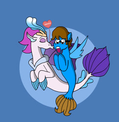 Size: 1024x1052 | Tagged: safe, artist:verycomicrelief, imported from derpibooru, queen novo, oc, oc:blaine, seapony (g4), my little pony: the movie, canon x oc, cheek kiss, jaw drop, kiss on the cheek, kissing, open mouth, seaponified, smooch, species swap