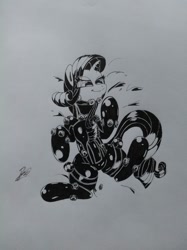 Size: 800x1067 | Tagged: safe, artist:pyropk, imported from derpibooru, rarity, pony, unicorn, bodysuit, clothes, costume, crossover, gantz, traditional art
