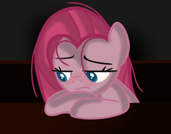 Size: 1024x798 | Tagged: safe, artist:puffydashie01, imported from derpibooru, pinkie pie, pony, frown, lidded eyes, looking down, pinkamena diane pie, sad