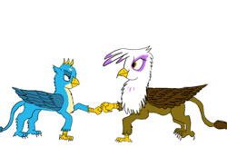 Size: 1300x900 | Tagged: safe, artist:horsesplease, imported from derpibooru, gallus, gilda, griffon, school daze, female, fist bump, male, paint tool sai, smiling, smirk