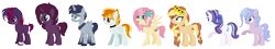 Size: 2620x468 | Tagged: safe, artist:venomns, imported from derpibooru, oc, oc only, oc:butterscotch, oc:caramel, oc:cherry pie, oc:dusk, oc:flare, oc:lunar moon, oc:northern stars, oc:orchid glow, earth pony, pegasus, pony, unicorn, base used, female, floral head wreath, flower, magical lesbian spawn, male, mare, offspring, parent:applejack, parent:coloratura, parent:fluttershy, parent:pinkie pie, parent:rainbow dash, parent:rarity, parent:spitfire, parent:starlight glimmer, parent:sunburst, parent:sunset shimmer, parent:tempest shadow, parent:trixie, parent:twilight sparkle, parents:appleshimmer, parents:flutterburst, parents:raralight, parents:spitdash, parents:starity, parents:tempestlight, parents:trixiepie, simple background, stallion, transparent background